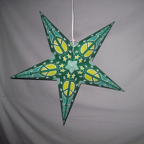 Green, Yellow Peace Paper Star Lantern, Hippie, Boho, Hanging Decoration, Hanging Ornaments, Power Cord Included