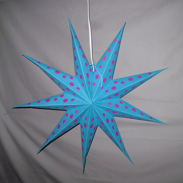 Aqua, Teal with Pink Polka Dots Paper Star Lantern, Hanging Decoration, Hanging Ornaments, Power Cord included
