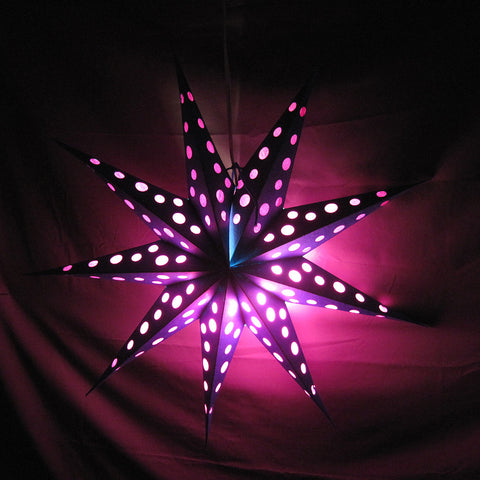 Aqua, Teal with Pink Polka Dots Paper Star Lantern, Hanging Decoration, Hanging Ornaments, Power Cord included