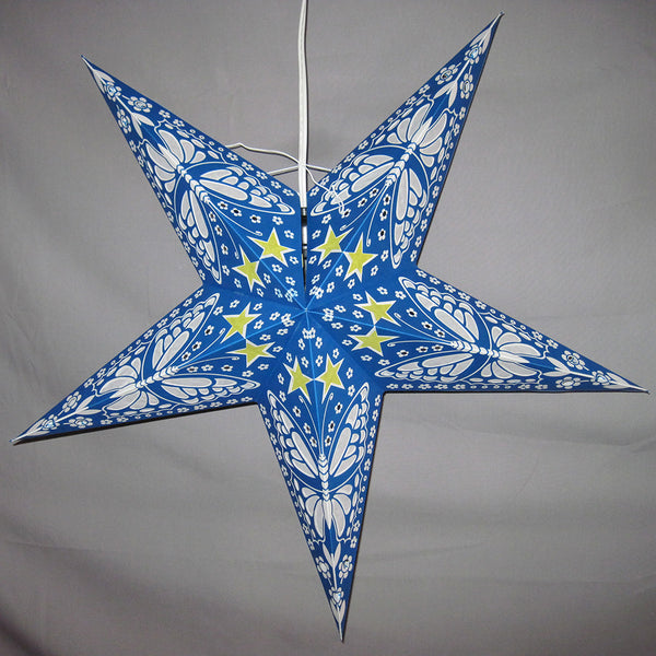 Blue with White Butterflies Paper Star Lantern, Hanging Decoration, Hanging Ornaments, Power Cord Included