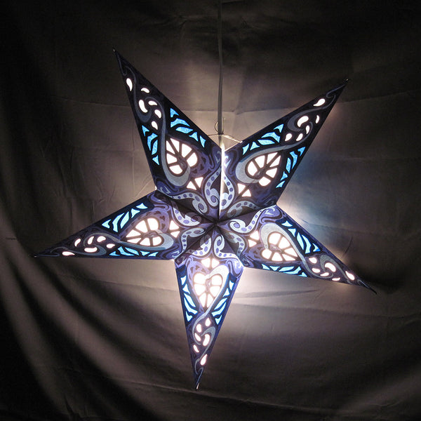 Blue Heart Star Lantern, Hanging Decoration, Hanging Ornaments, Power Cord Included