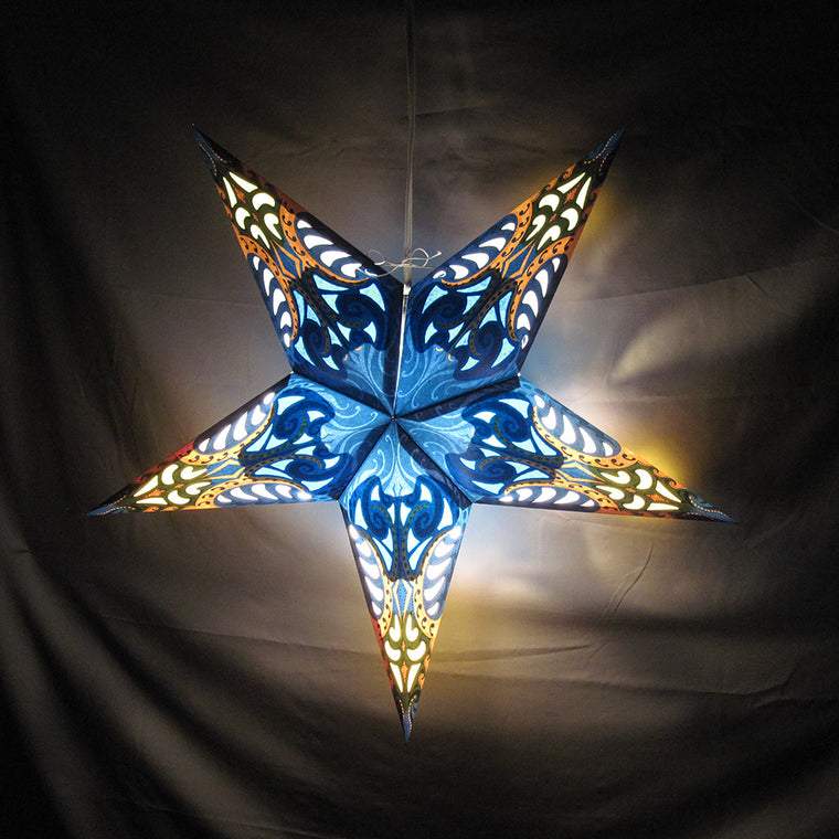 Blue, Yellow Paper Star Lantern, Hanging Decoration, Hanging Ornaments, Power Cord Included