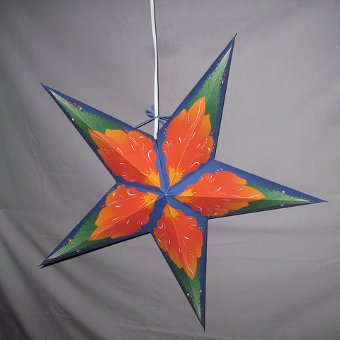 Hawaii Orange Flower Paper Star Lantern, Hanging Decoration, Hanging Ornaments, Power Cord Included