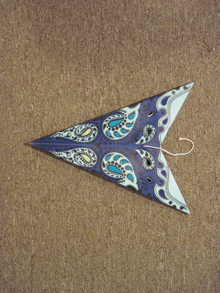 Paisley Blue Paper Star Lantern, Hanging Decoration, Hanging Ornaments, Power Cord Included