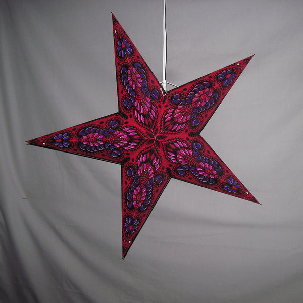 Peacock Burgundy, Purple Paper Star Lantern, Hanging Decoration, Hanging Ornaments, Power Cord Included