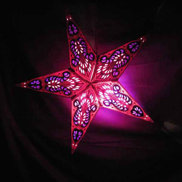Peacock Burgundy, Purple Paper Star Lantern, Hanging Decoration, Hanging Ornaments, Power Cord Included