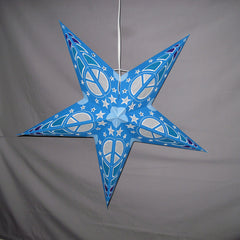 Peace  Blue Paper Star Lantern, Hanging Decoration, Hippie, Boho, Hanging Ornaments, Power Cord Included