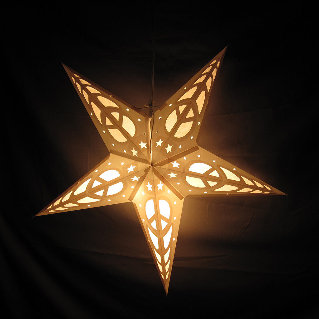 White Peace Paper Star Lantern, Hanging Decoration, Hippie, Boho, Hanging Ornaments, Power Cord Included