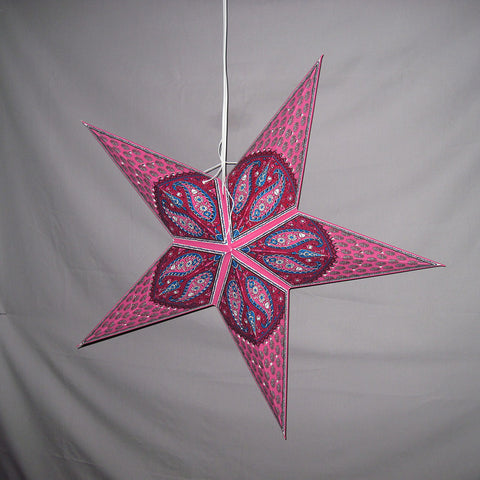 Pink Paisley Flower Daisy Paper Star Lantern, Hanging Decoration, Hanging Ornaments, Power Cord Included