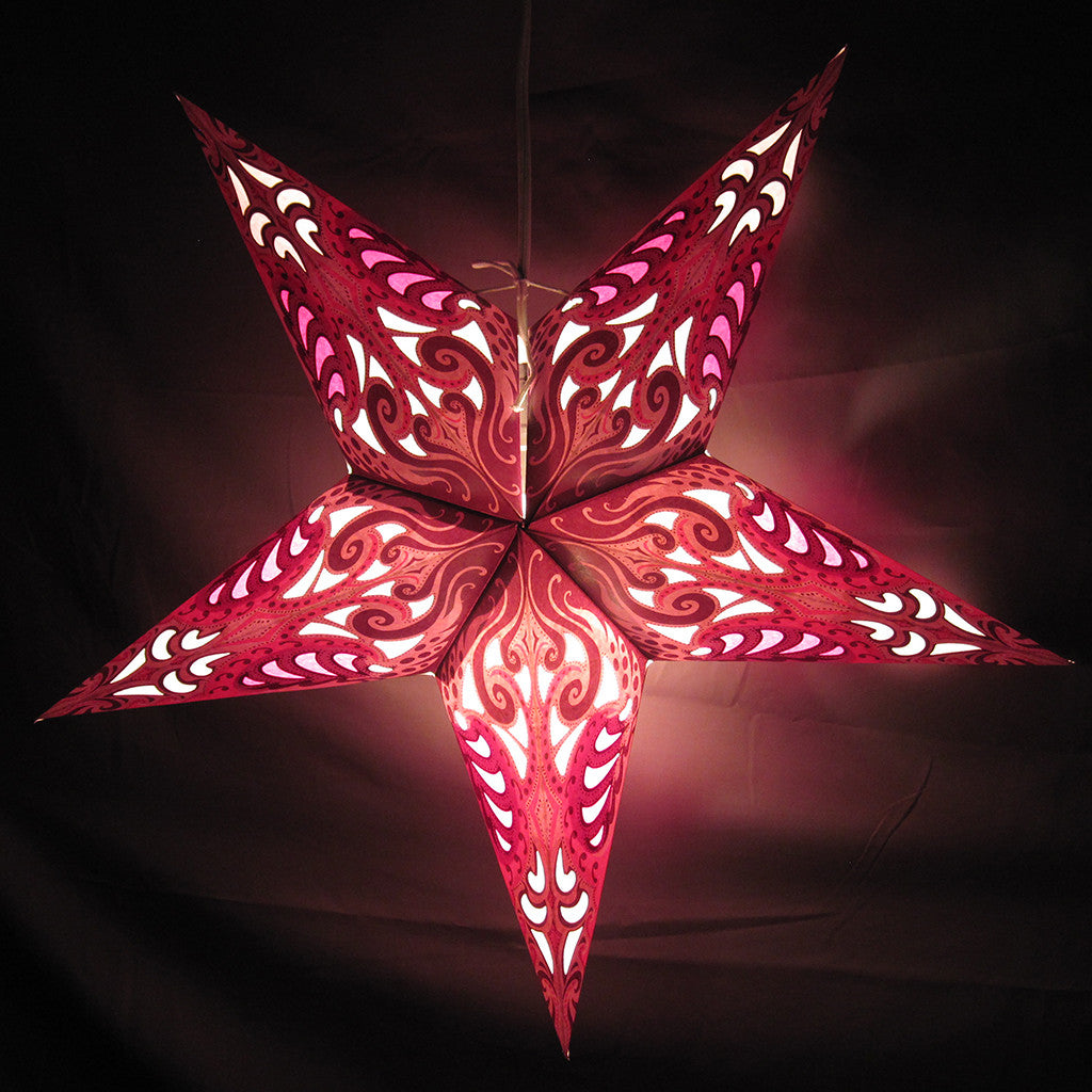 Pink, White Paper Star Lantern, Hanging Decoration, Hanging Ornaments, Power Cord Included