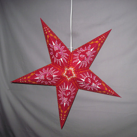 Pink Celestial Sun Paper Star Lantern, Hanging Decoration, Hanging Ornaments, Power Cord Included