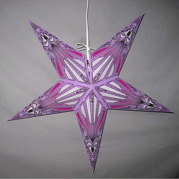 Purple, Pink, White Stained Glass Paper Star Lantern, Hanging Decoration, Hanging Ornaments, Power Cord Included