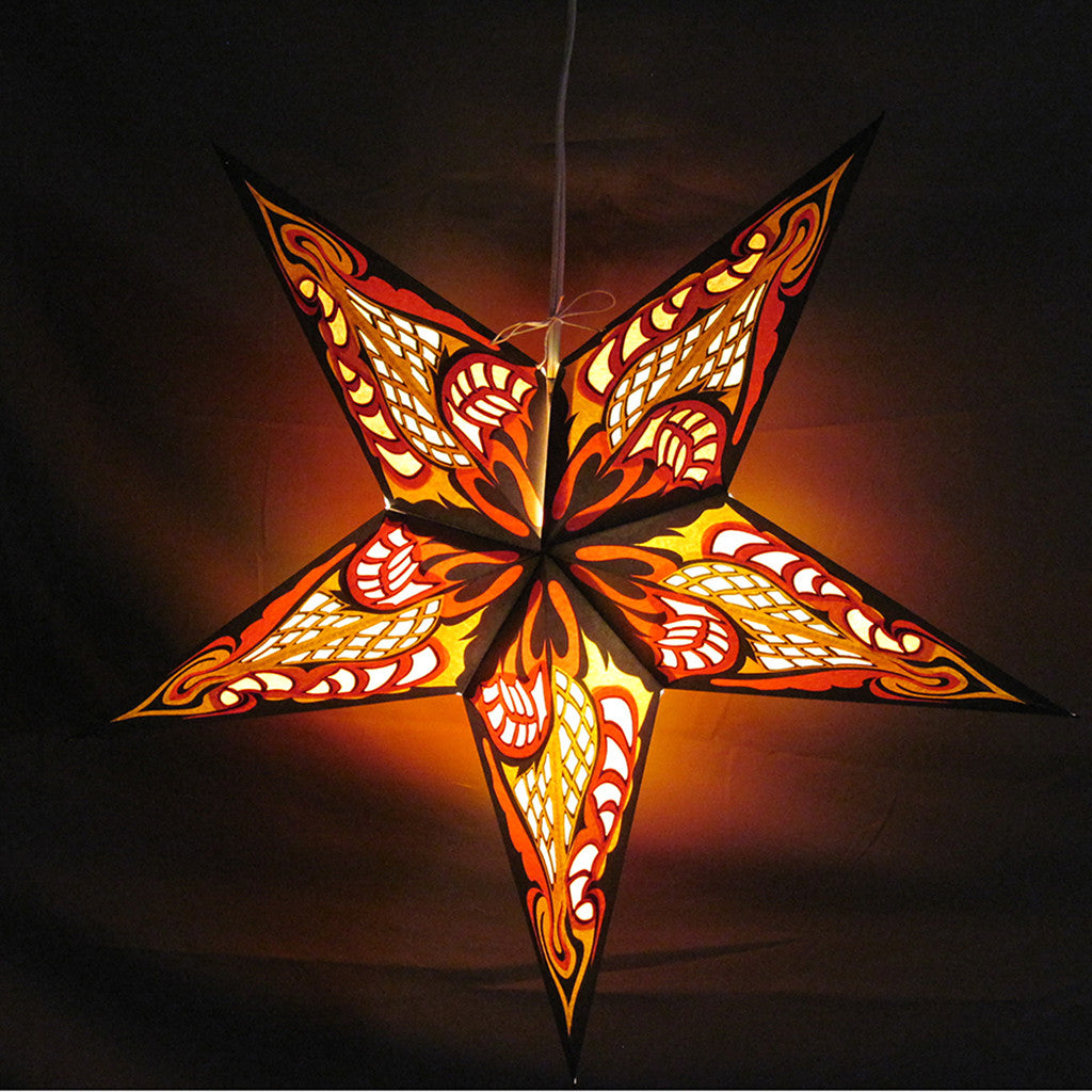 Yellow, Red, Black Design Paper Star Lantern, Hanging Decoration, Hanging Ornaments, Power Cord Included