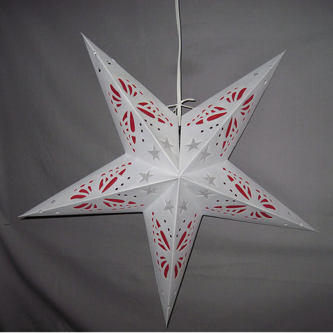White with Red Butterfly Paper Star Lantern, Hanging Decoration, Hanging Ornaments, Power Cord Included