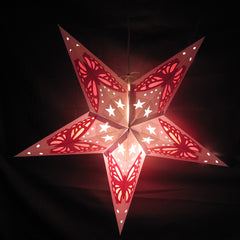 White with Red Butterfly Paper Star Lantern, Hanging Decoration, Hanging Ornaments, Power Cord Included